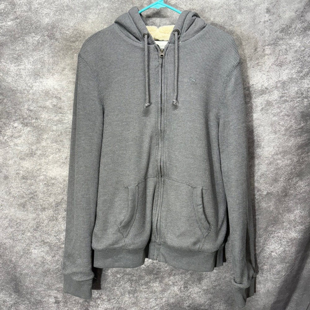 Y2K Abercrombie & Fitch Gray Waffle Knit Sherpa Lined Full Zip Hoodie Mens S